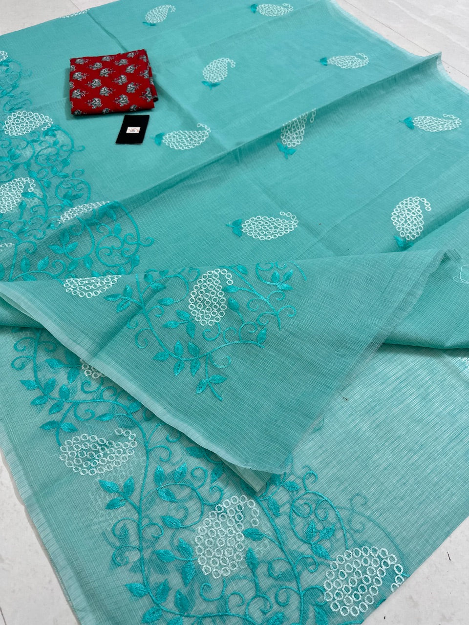 Embroidered Kota Cotton Doria Saree