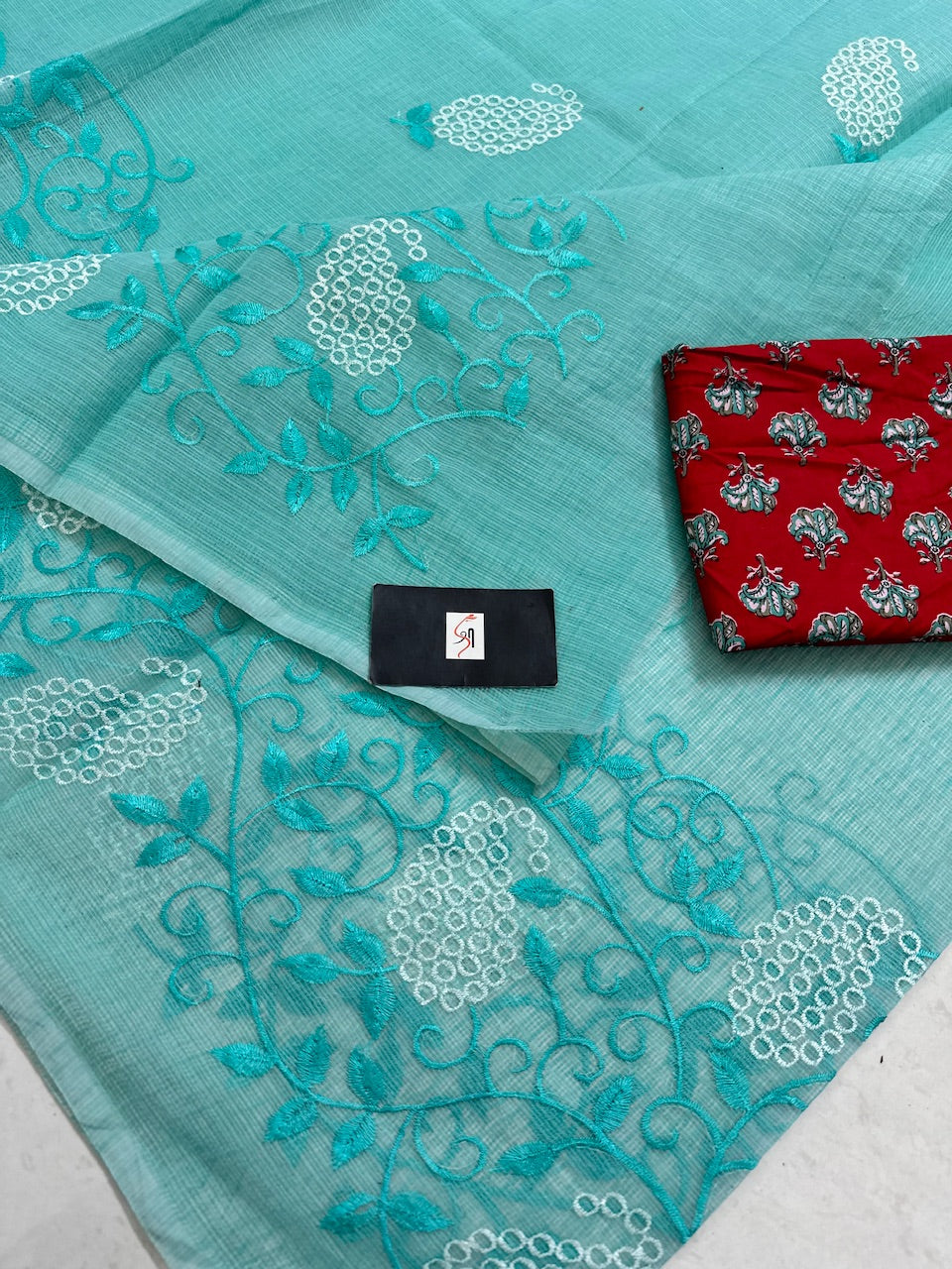 Embroidered Kota Cotton Doria Saree