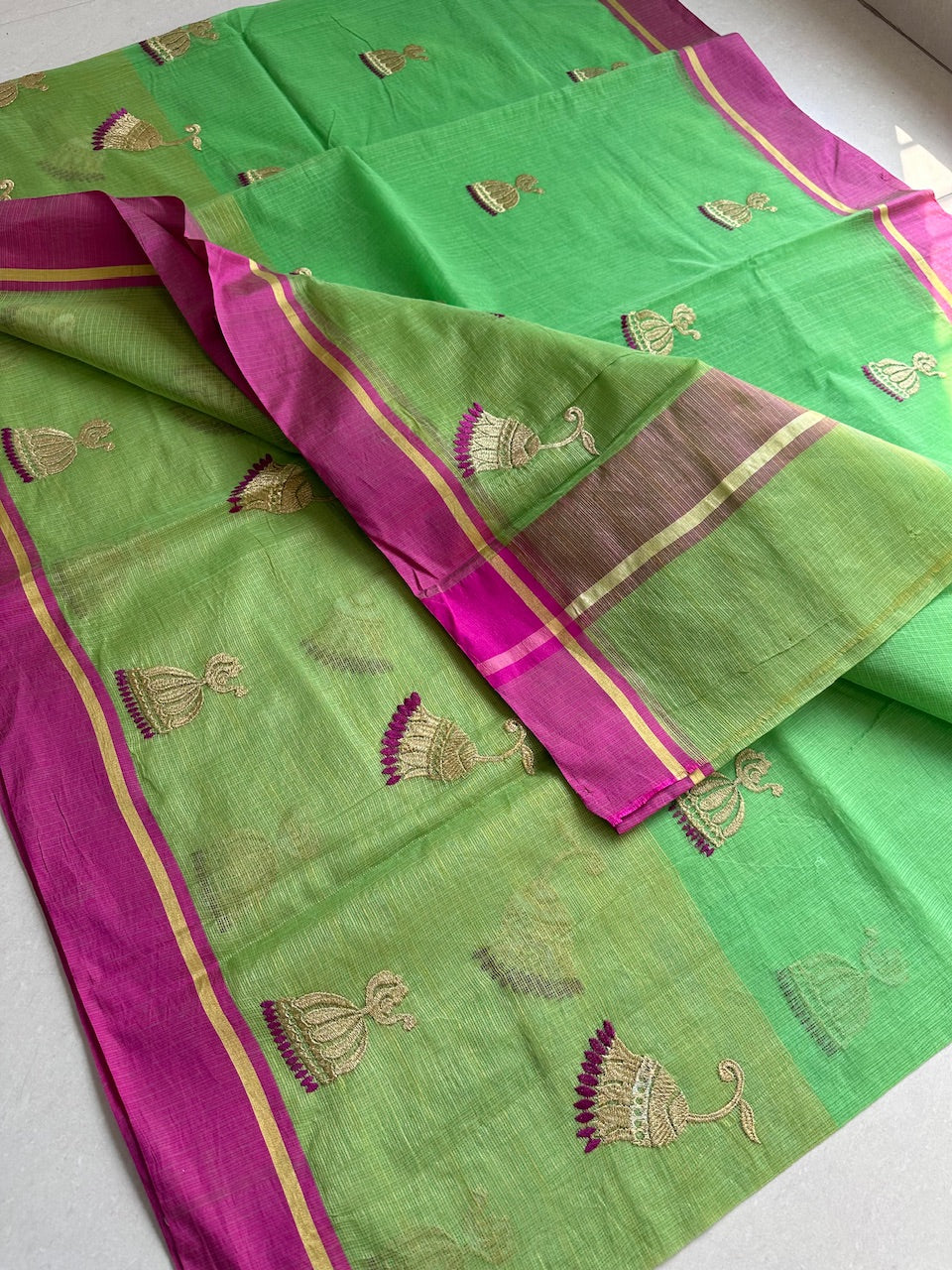 Embroidered Kota Cotton Doria Saree