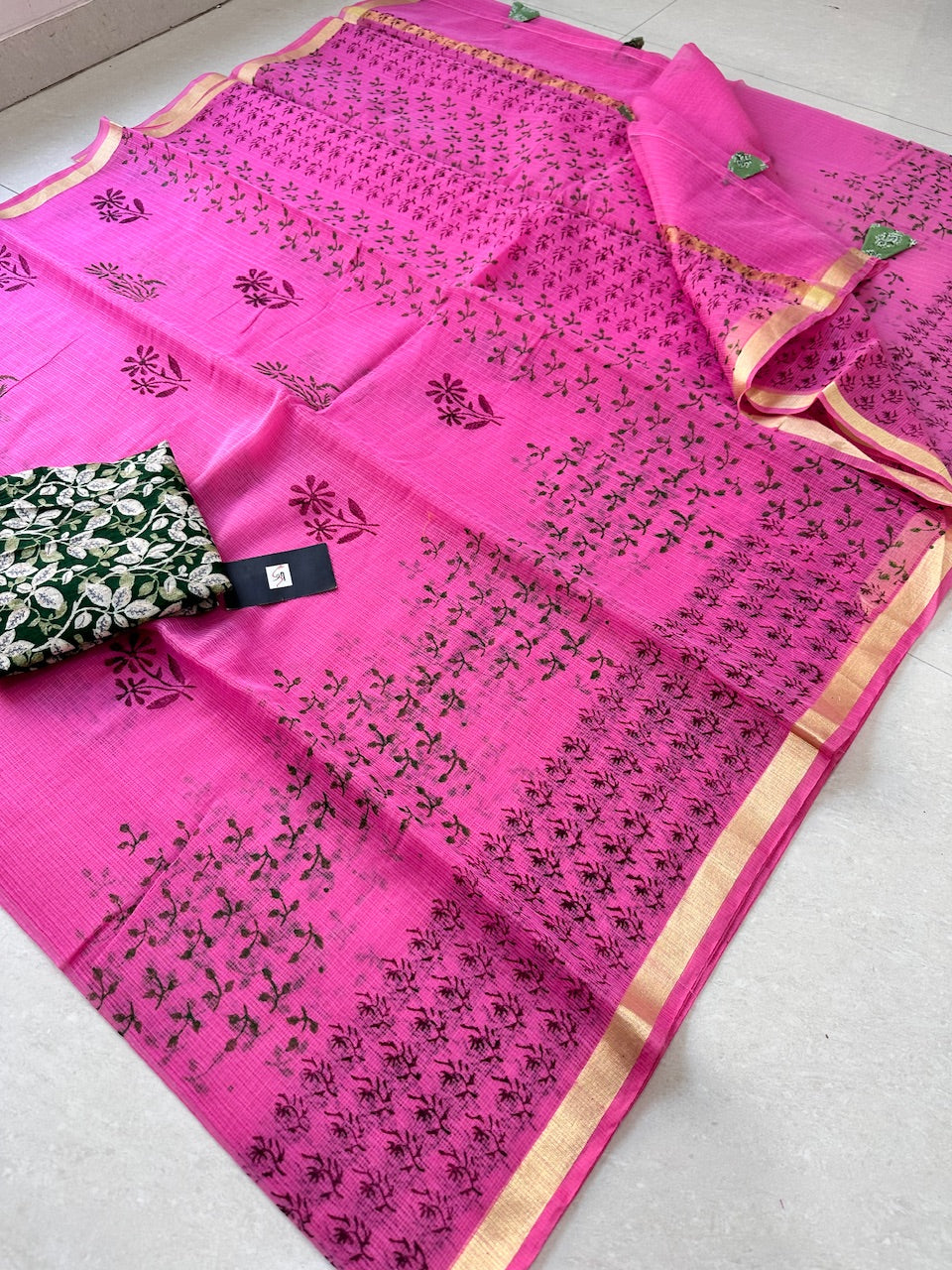 HandBlock Printed Kota Cotton Doria Saree