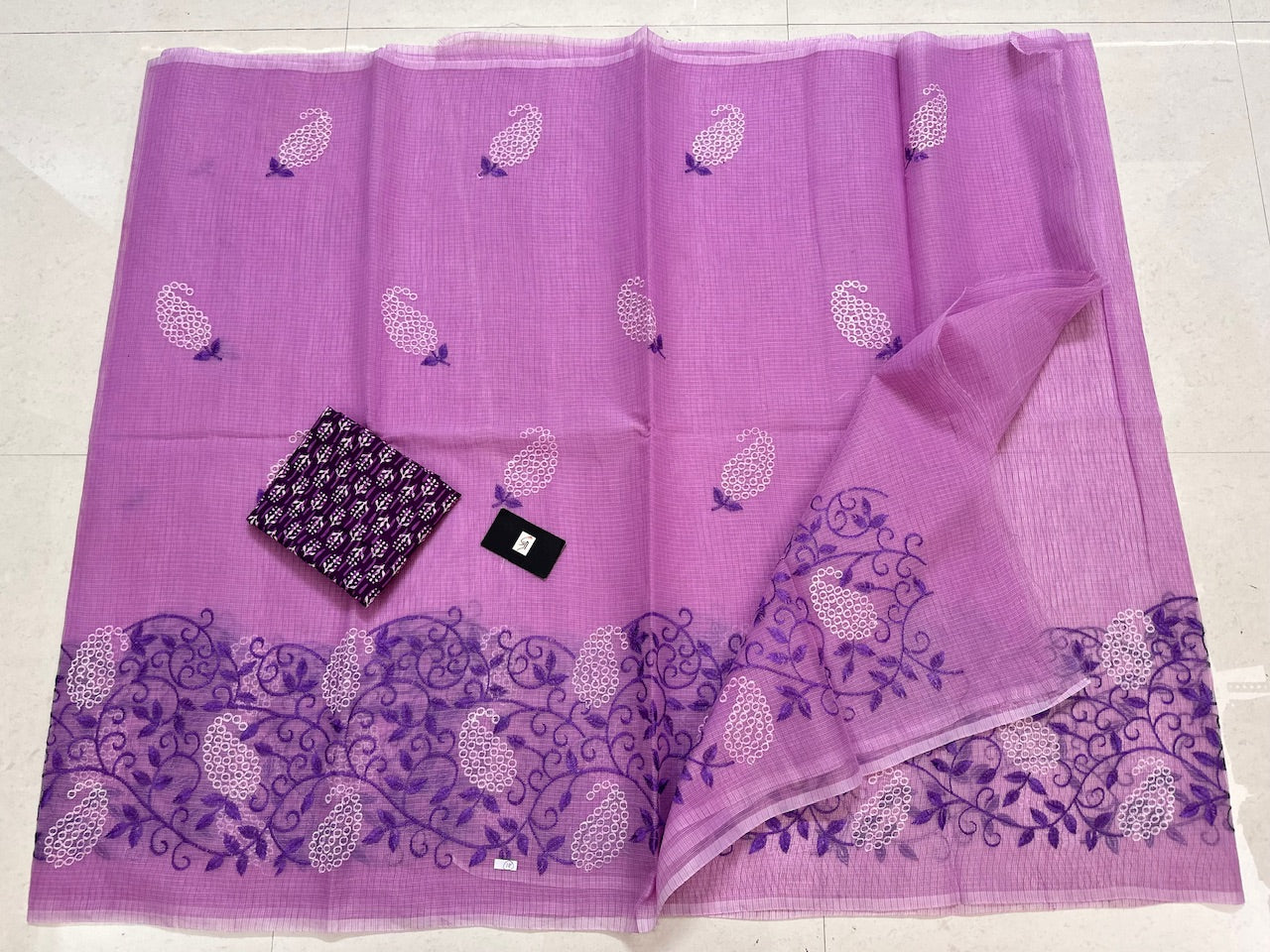 Embroidered Kota Cotton Doria Saree