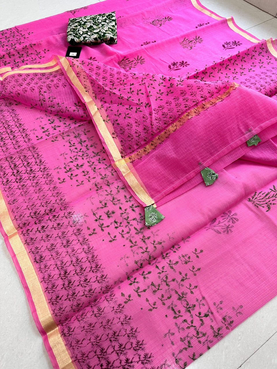 HandBlock Printed Kota Cotton Doria Saree