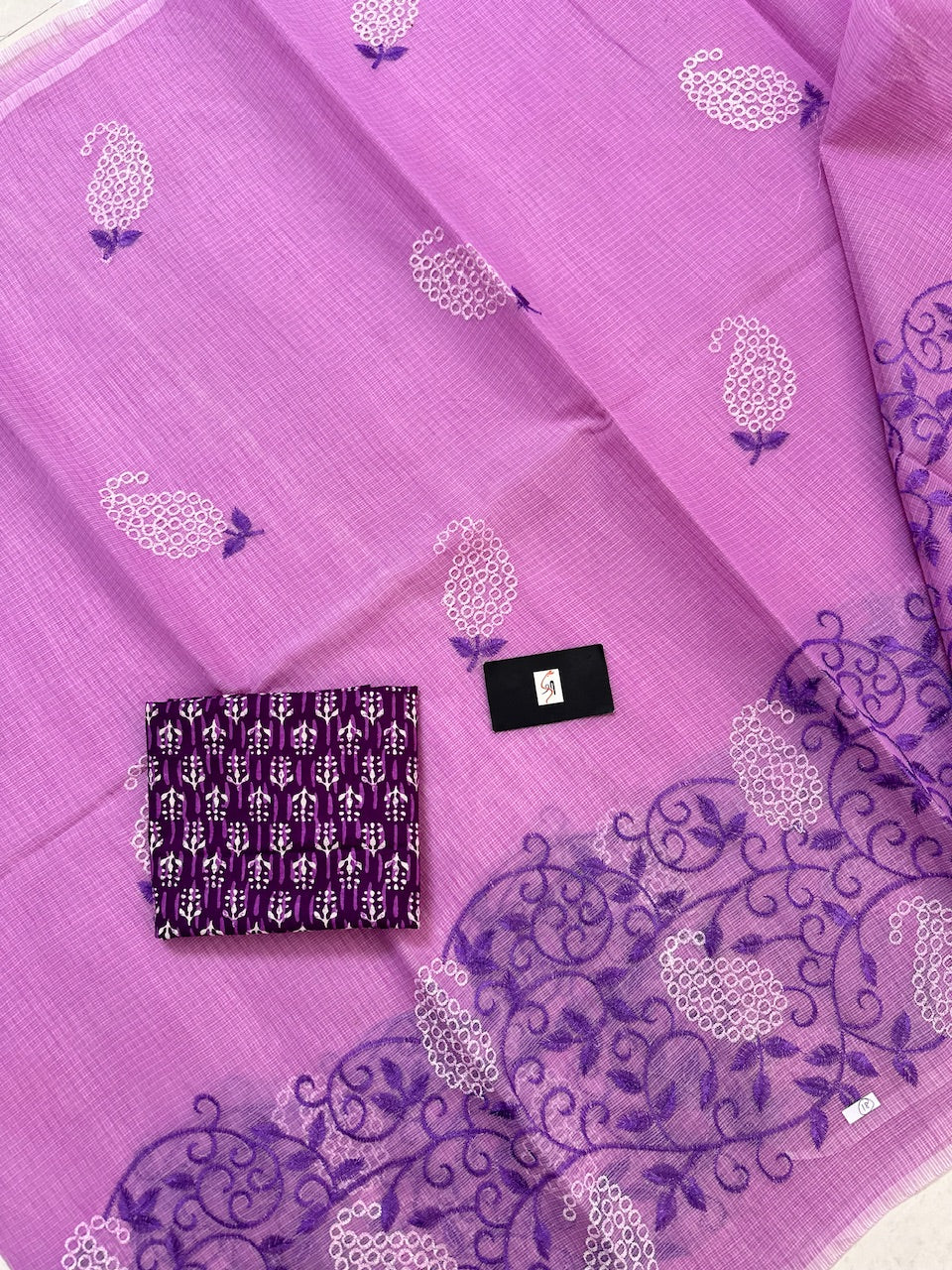 Embroidered Kota Cotton Doria Saree