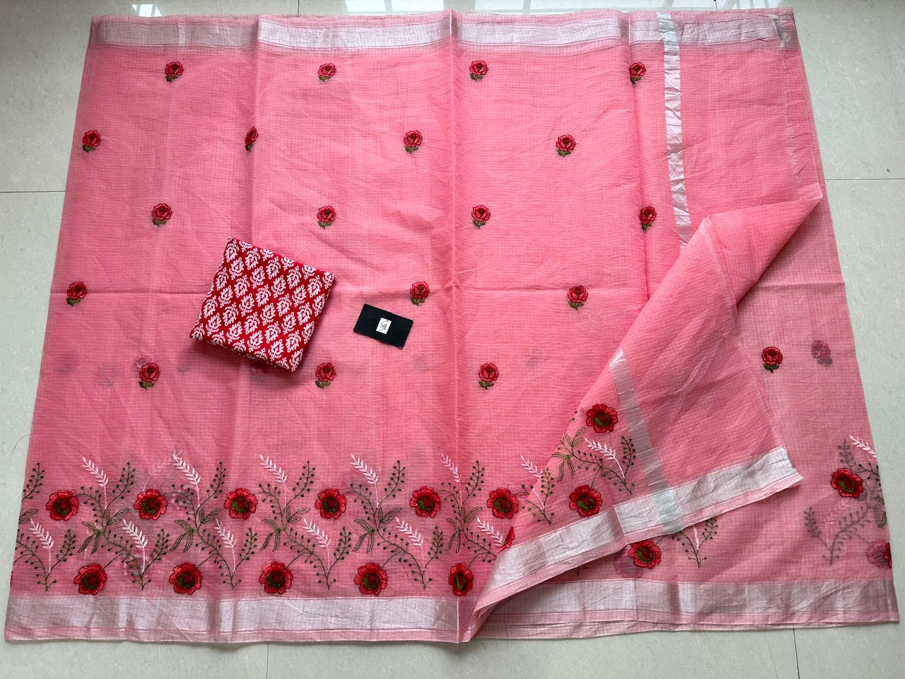 Embroidered Kota Cotton Doria Saree