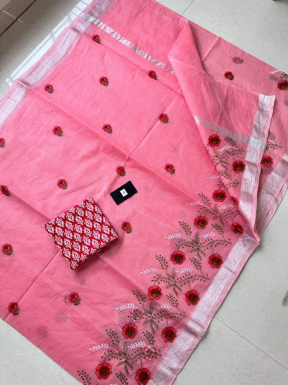 Embroidered Kota Cotton Doria Saree