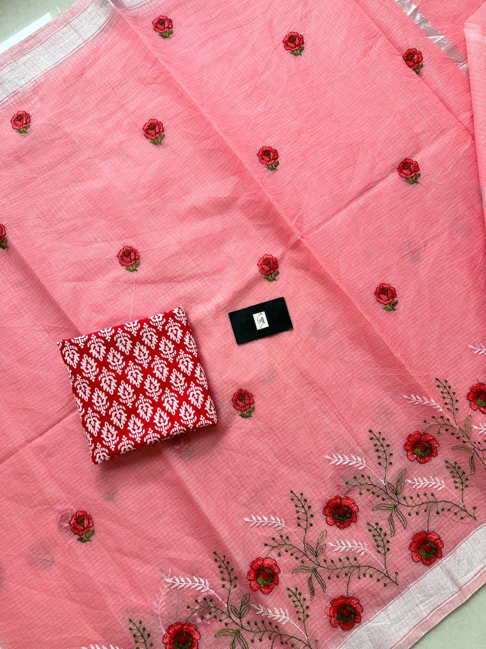 Embroidered Kota Cotton Doria Saree