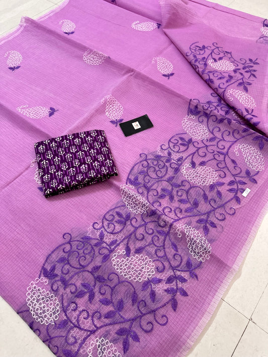 Embroidered Kota Cotton Doria Saree