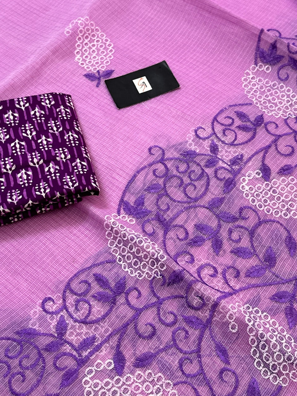 Embroidered Kota Cotton Doria Saree