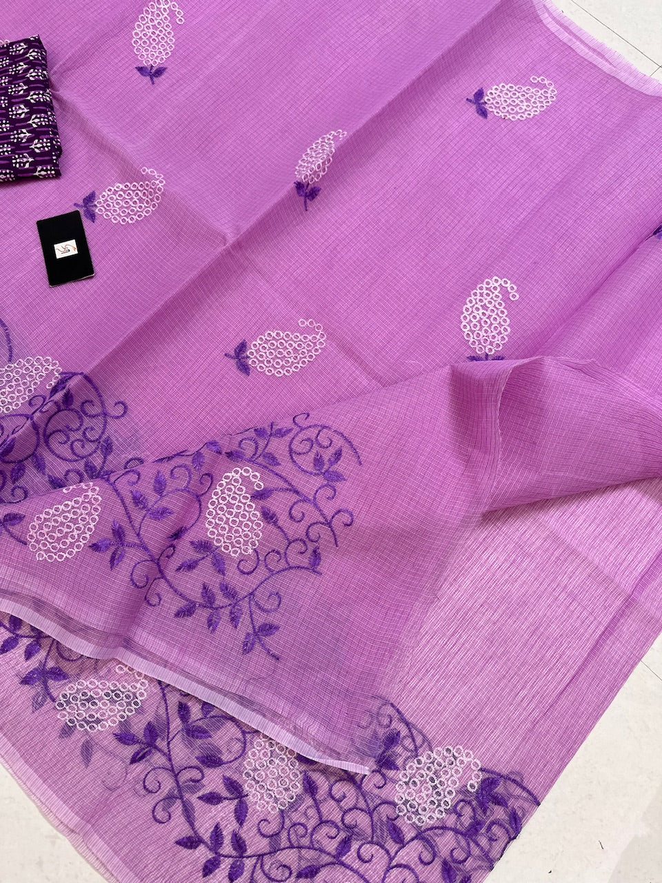 Embroidered Kota Cotton Doria Saree