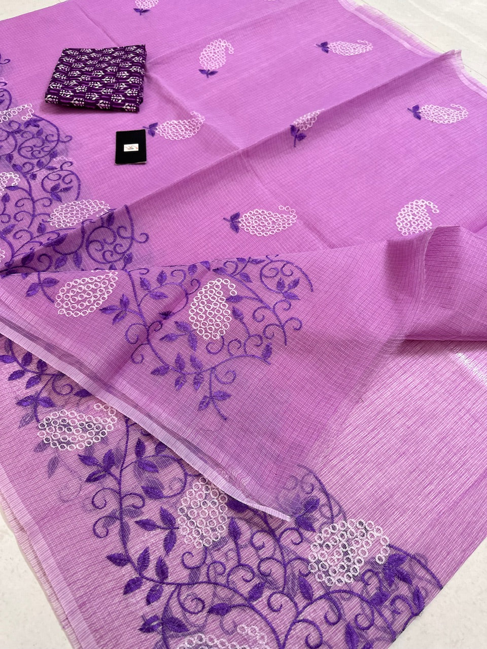 Embroidered Kota Cotton Doria Saree