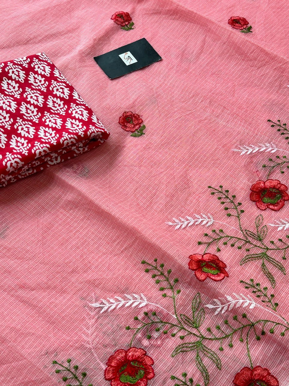 Embroidered Kota Cotton Doria Saree