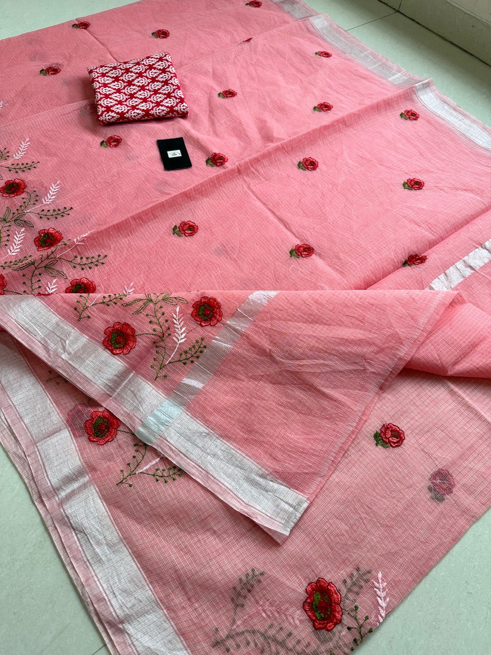 Embroidered Kota Cotton Doria Saree