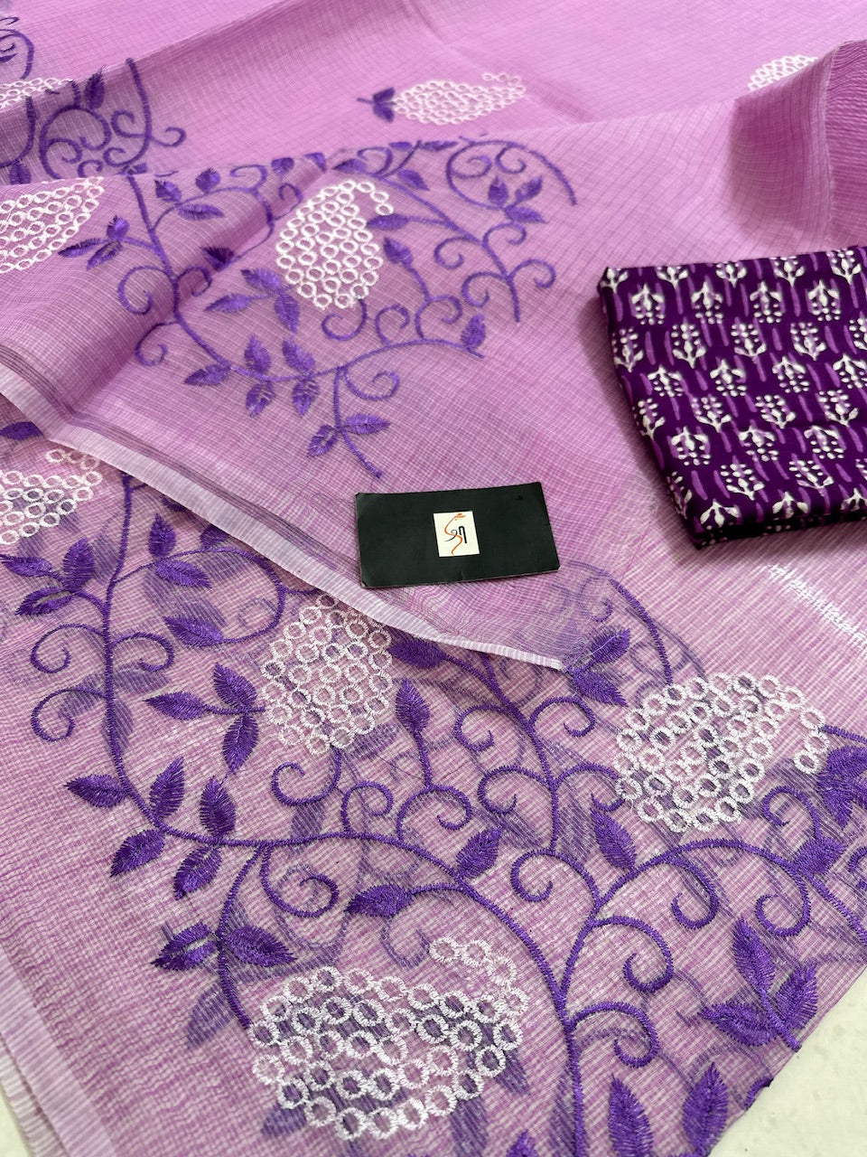 Embroidered Kota Cotton Doria Saree