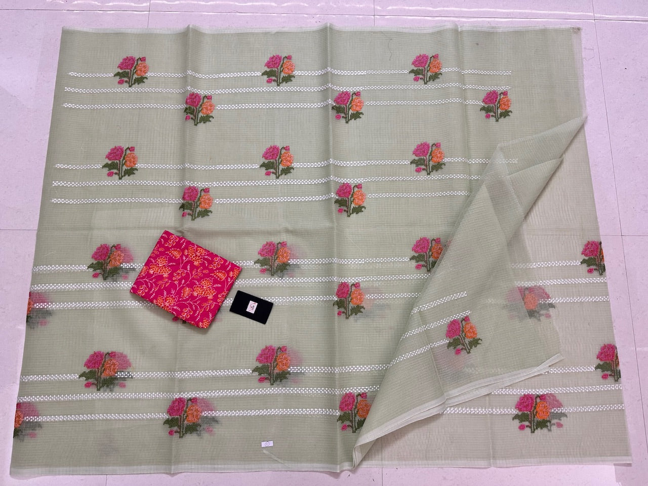 Embroidered Kota Cotton Doria Saree