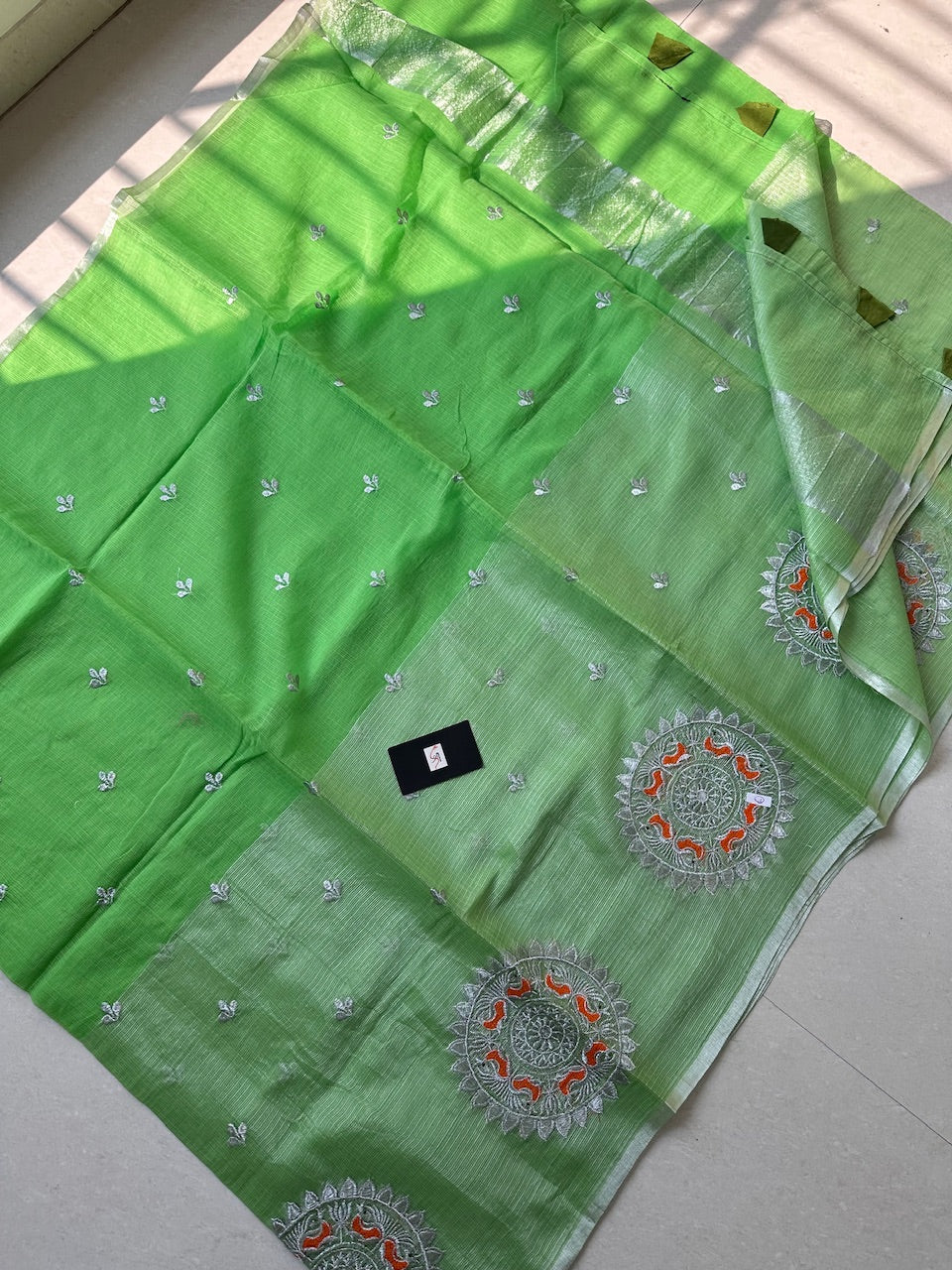 Embroidered Kota Cotton Tissue Doria Saree