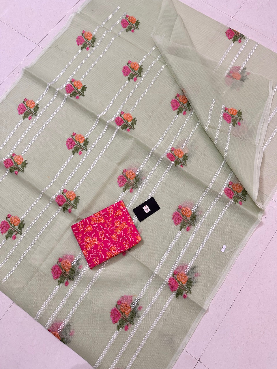 Embroidered Kota Cotton Doria Saree