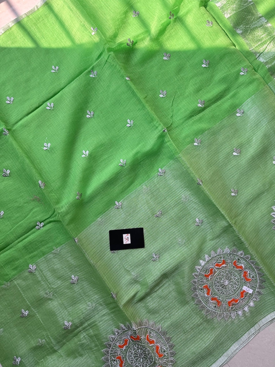 Embroidered Kota Cotton Tissue Doria Saree