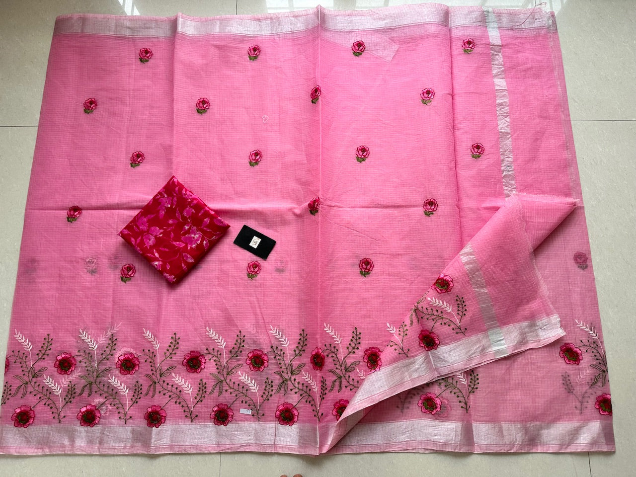 Embroidered Kota Cotton Doria Saree