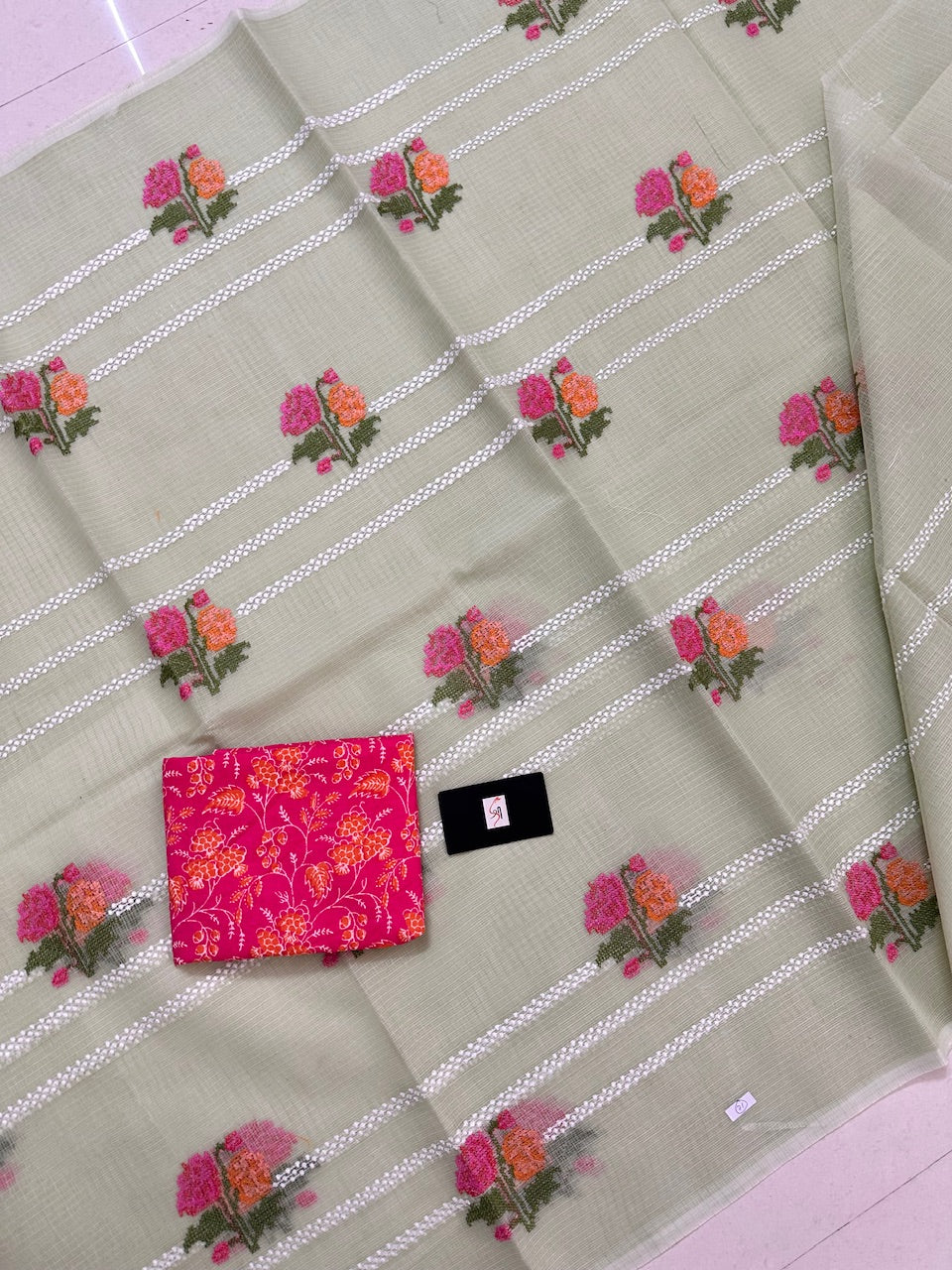 Embroidered Kota Cotton Doria Saree