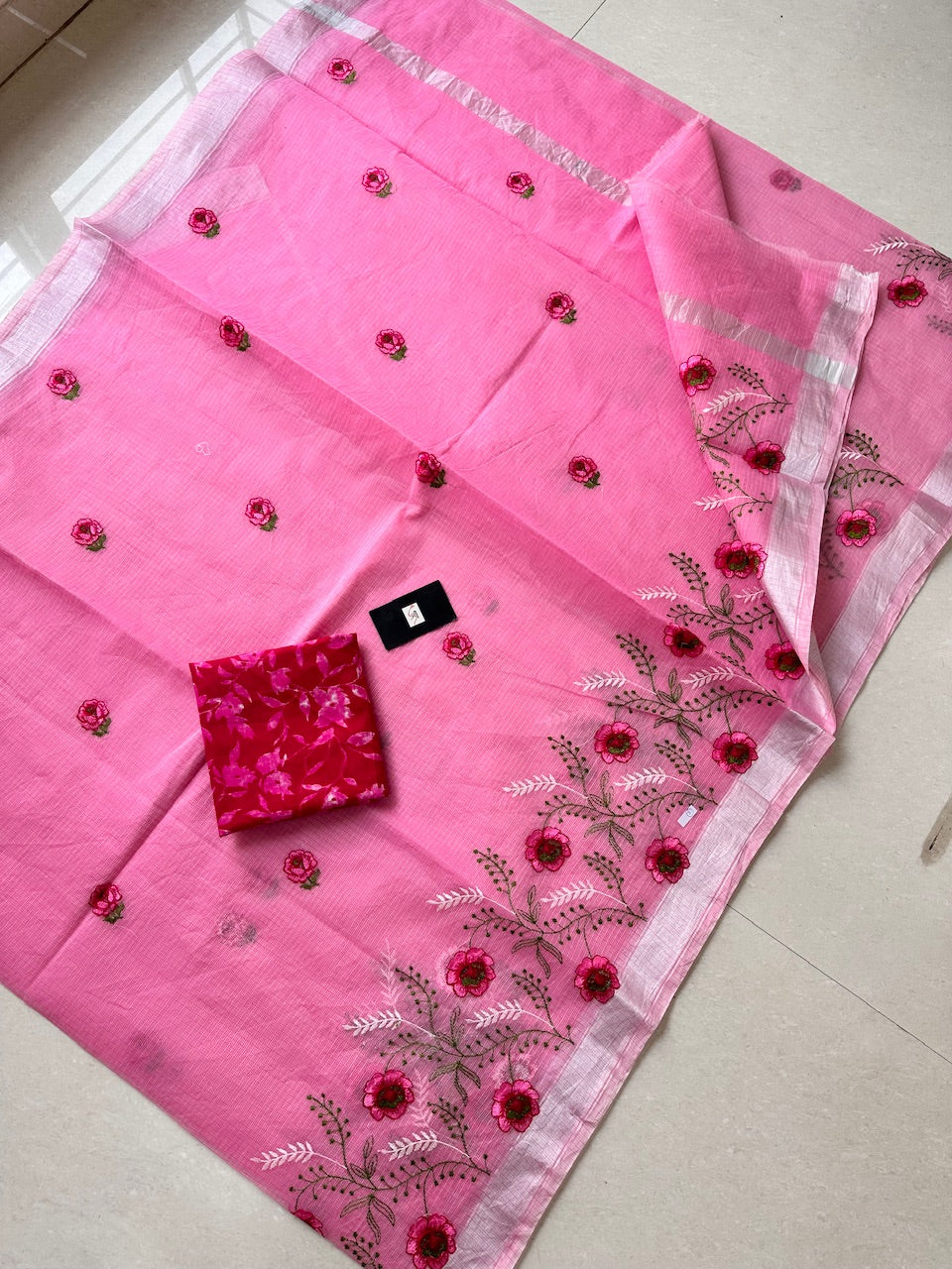 Embroidered Kota Cotton Doria Saree