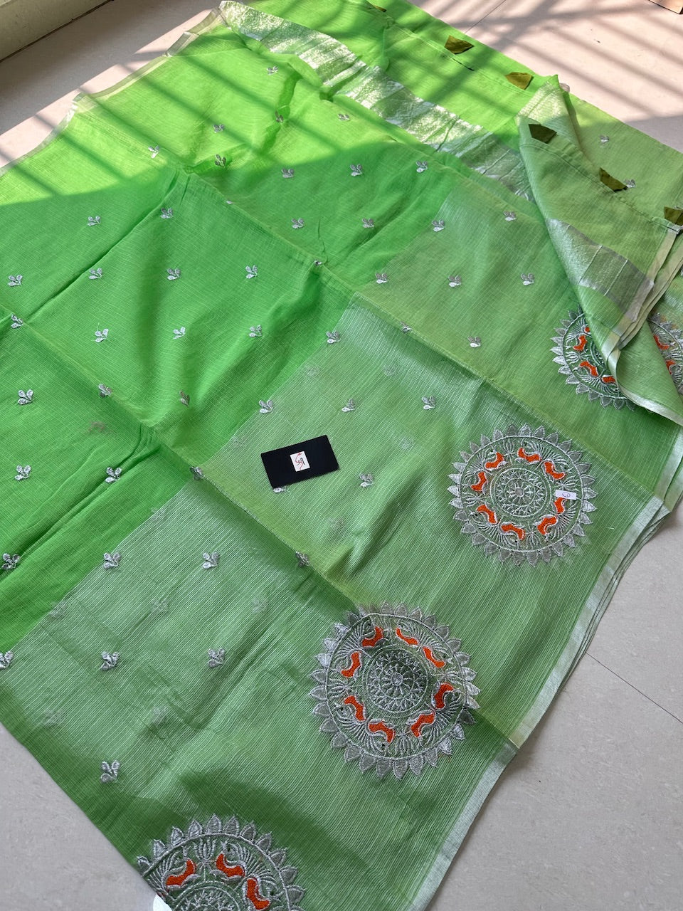 Embroidered Kota Cotton Tissue Doria Saree