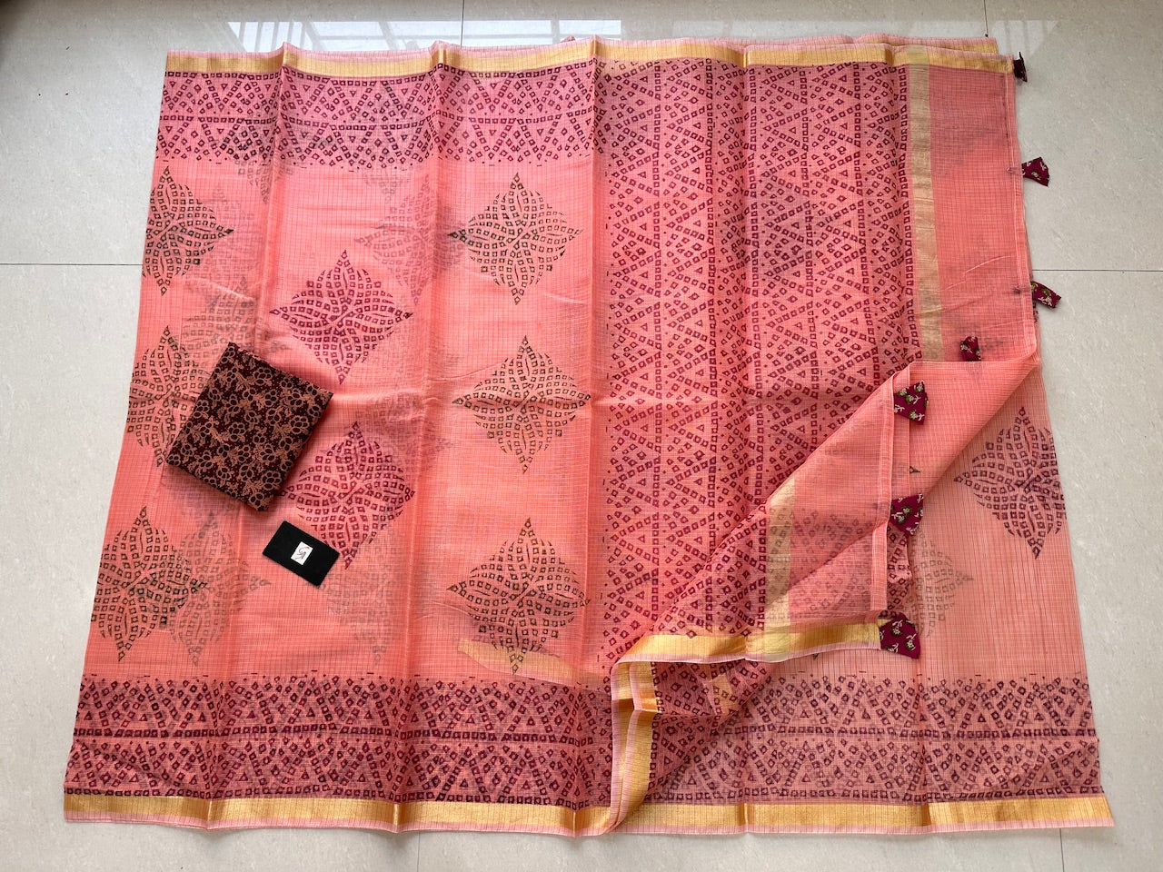 HandBlock Printed Kota Cotton Doria Saree