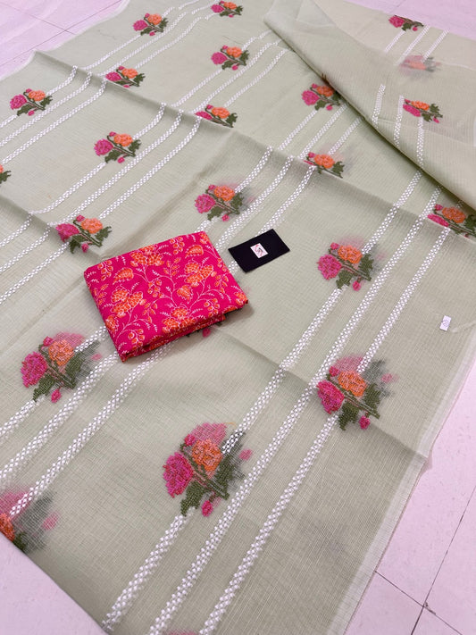 Embroidered Kota Cotton Doria Saree