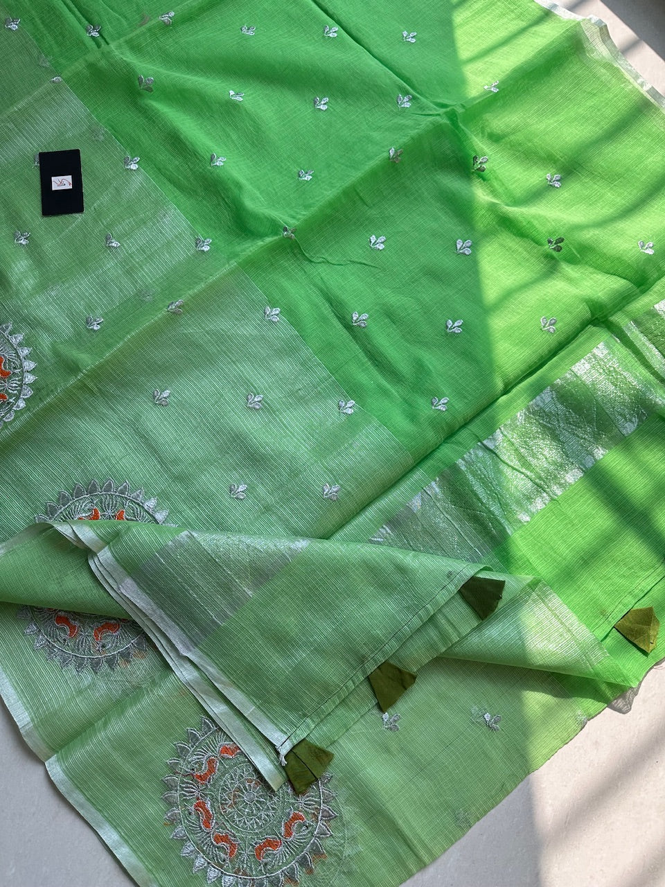 Embroidered Kota Cotton Tissue Doria Saree