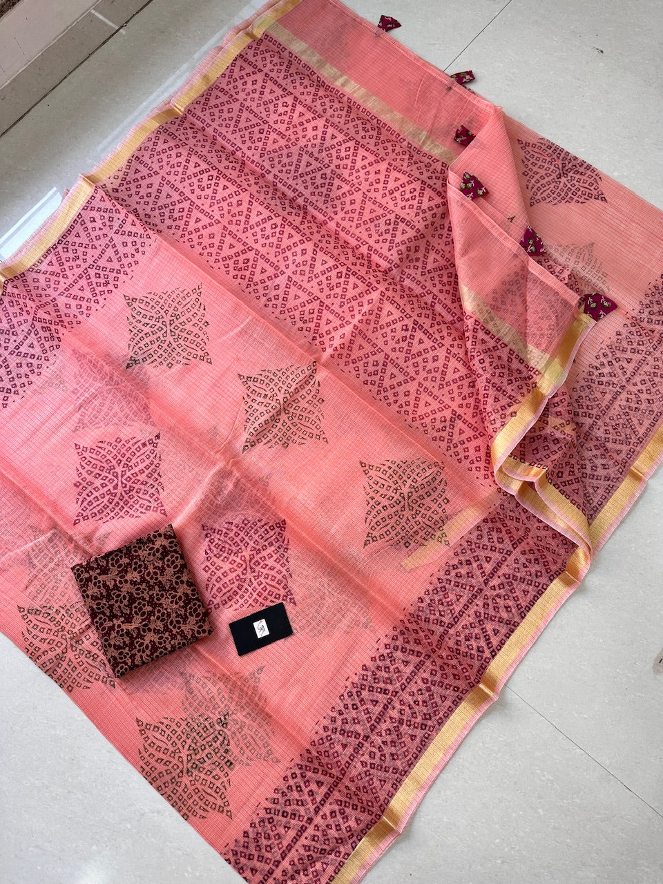 HandBlock Printed Kota Cotton Doria Saree