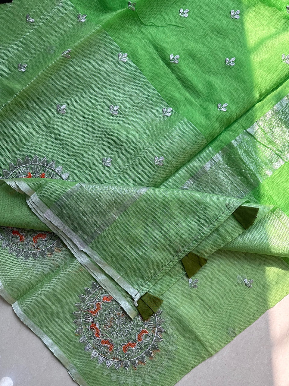 Embroidered Kota Cotton Tissue Doria Saree