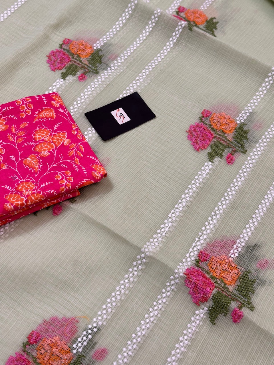 Embroidered Kota Cotton Doria Saree