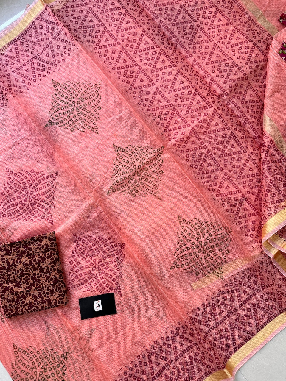 HandBlock Printed Kota Cotton Doria Saree