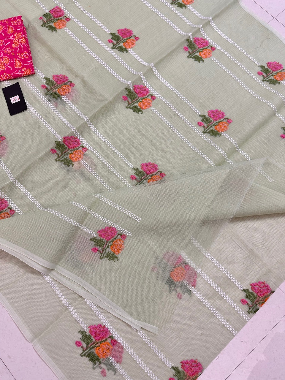 Embroidered Kota Cotton Doria Saree