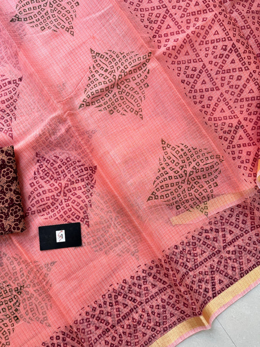 HandBlock Printed Kota Cotton Doria Saree