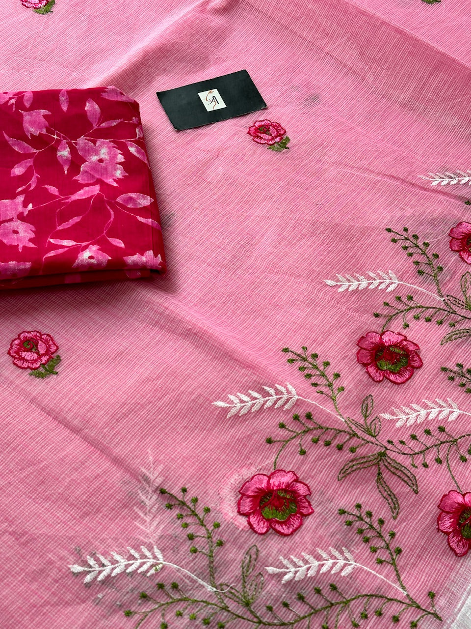 Embroidered Kota Cotton Doria Saree