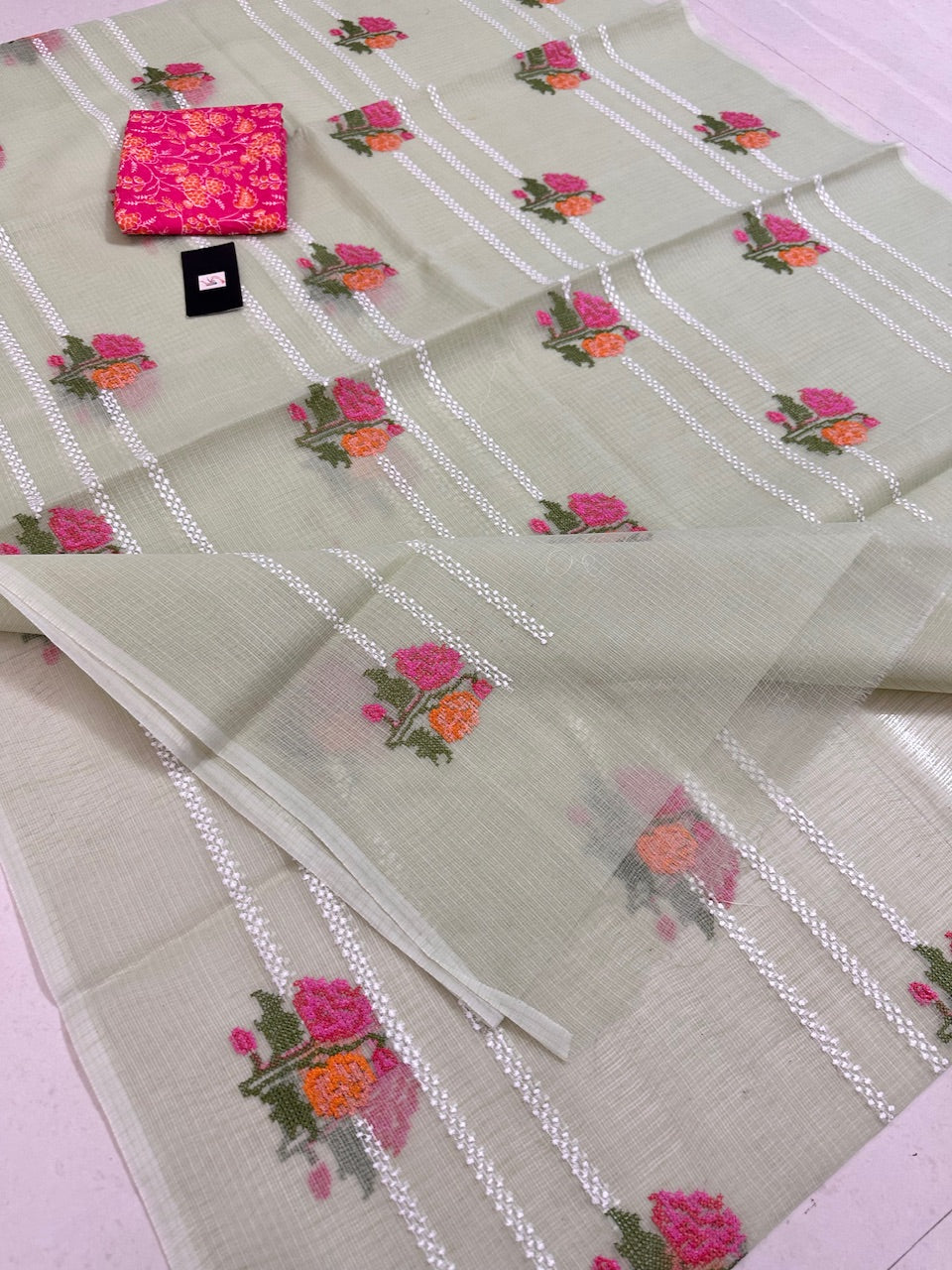 Embroidered Kota Cotton Doria Saree