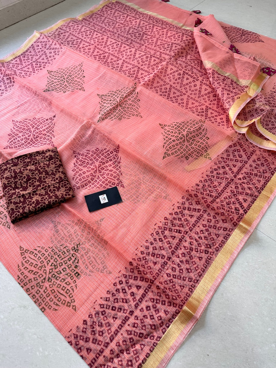 HandBlock Printed Kota Cotton Doria Saree