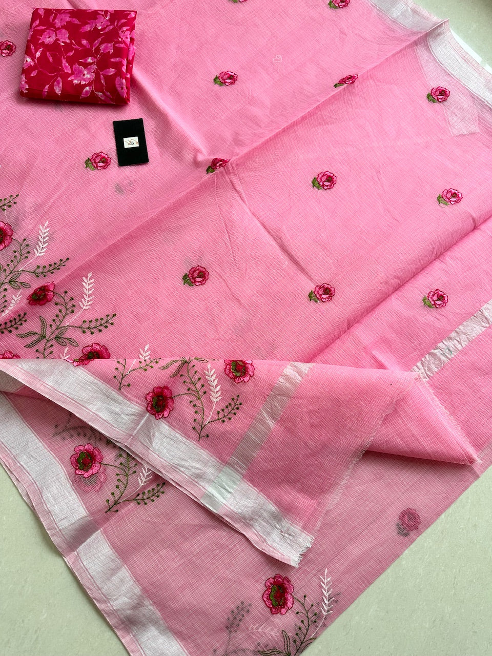 Embroidered Kota Cotton Doria Saree