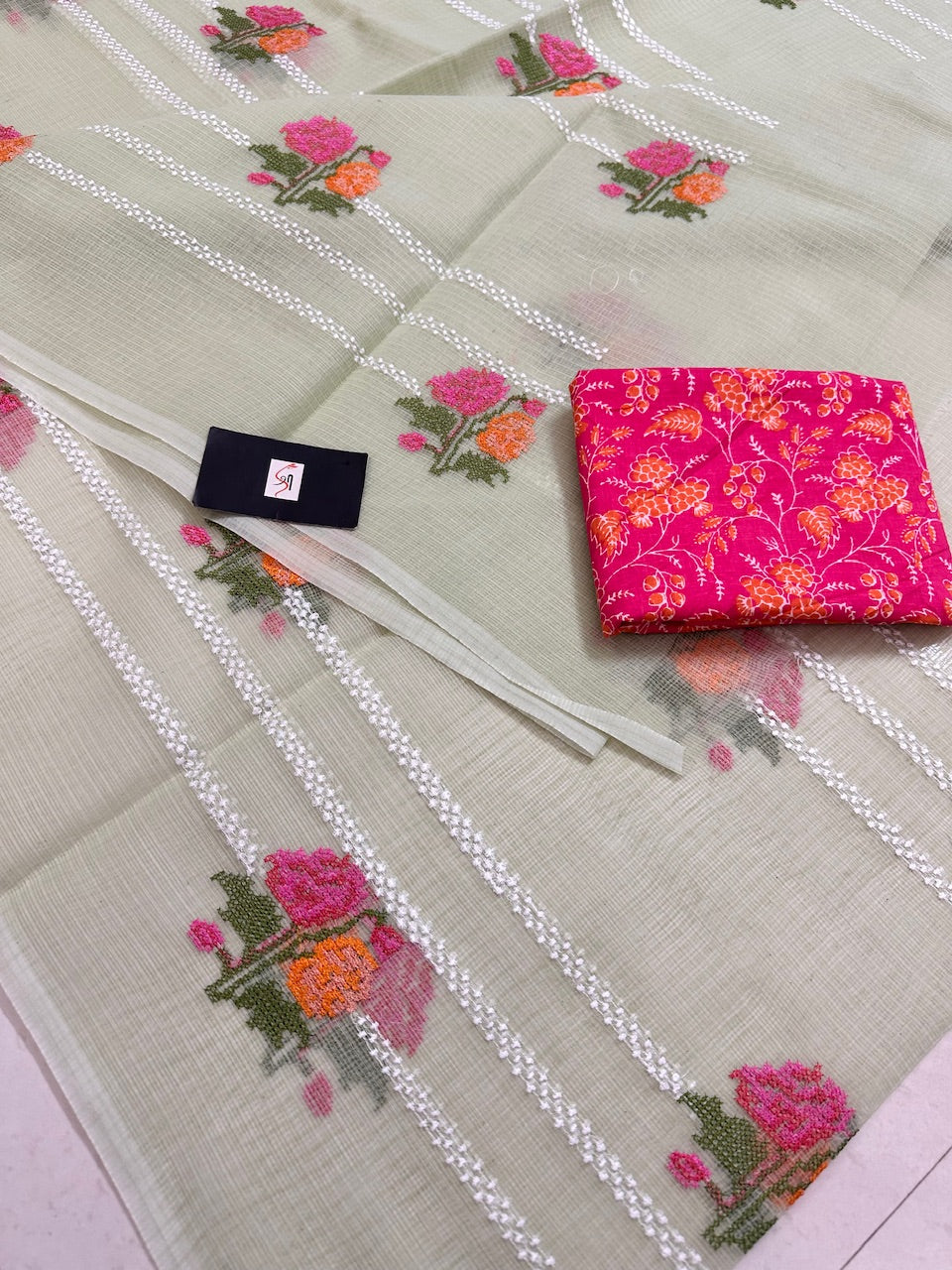 Embroidered Kota Cotton Doria Saree