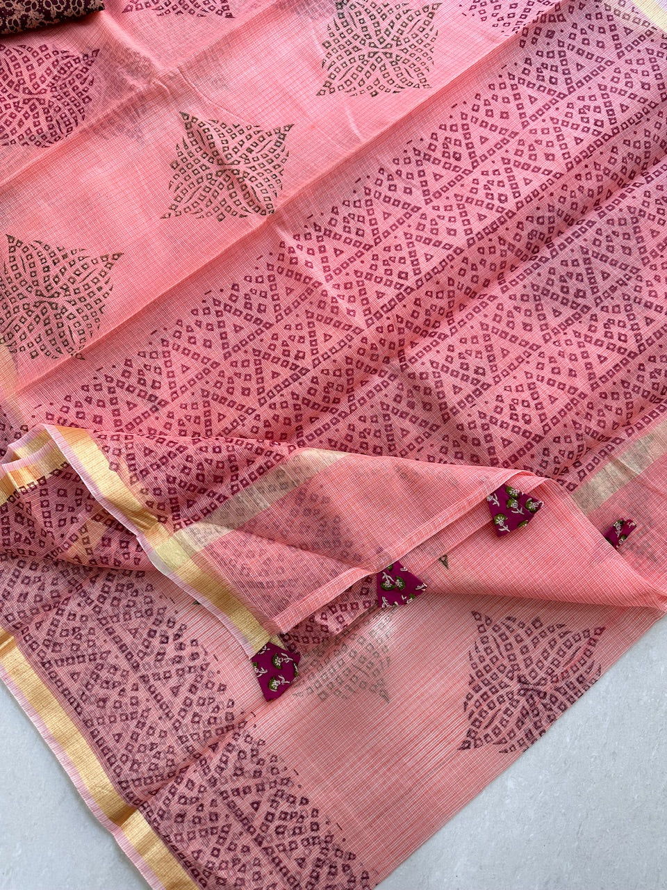 HandBlock Printed Kota Cotton Doria Saree