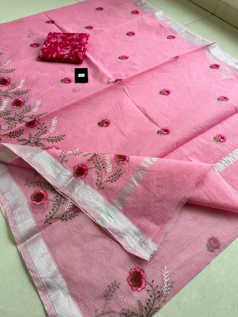 Embroidered Kota Cotton Doria Saree