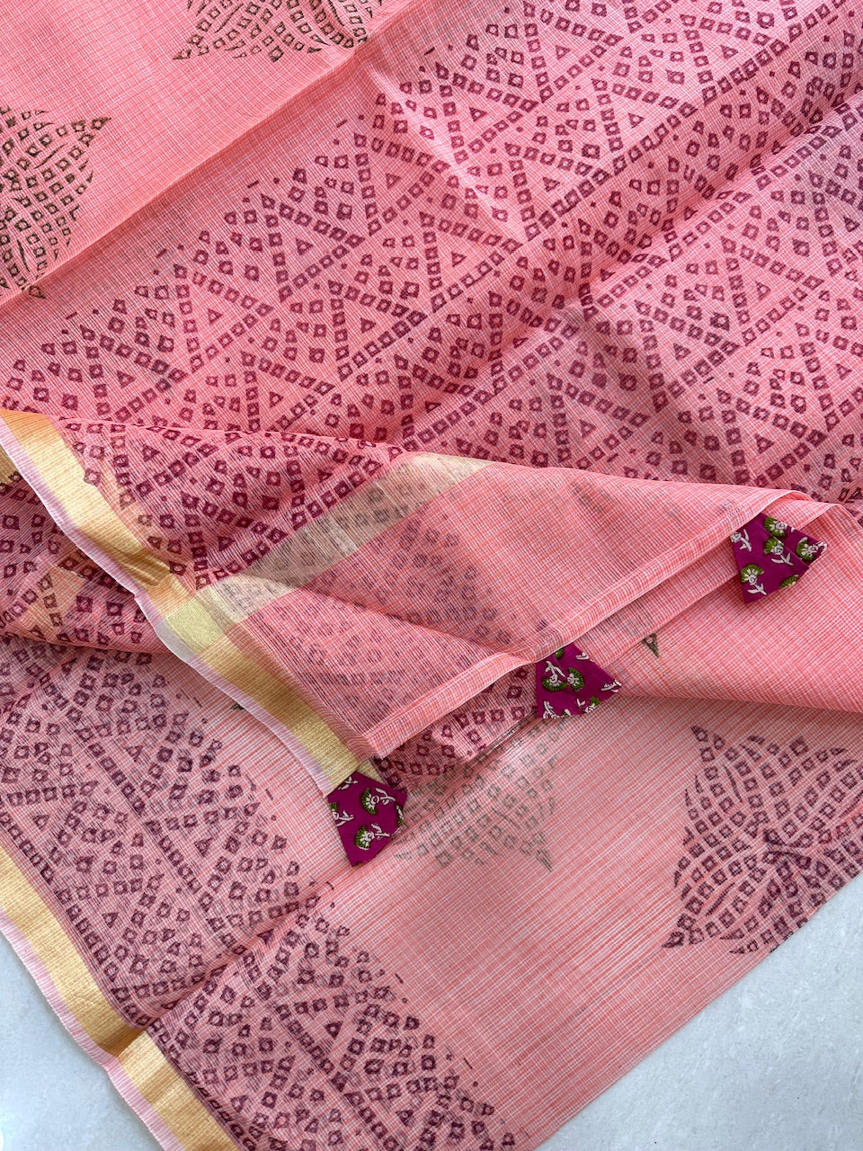 HandBlock Printed Kota Cotton Doria Saree