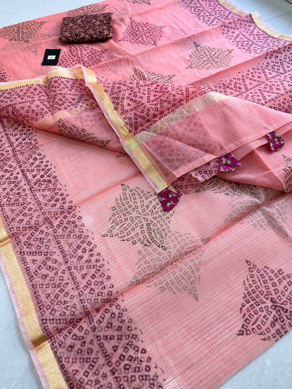 HandBlock Printed Kota Cotton Doria Saree