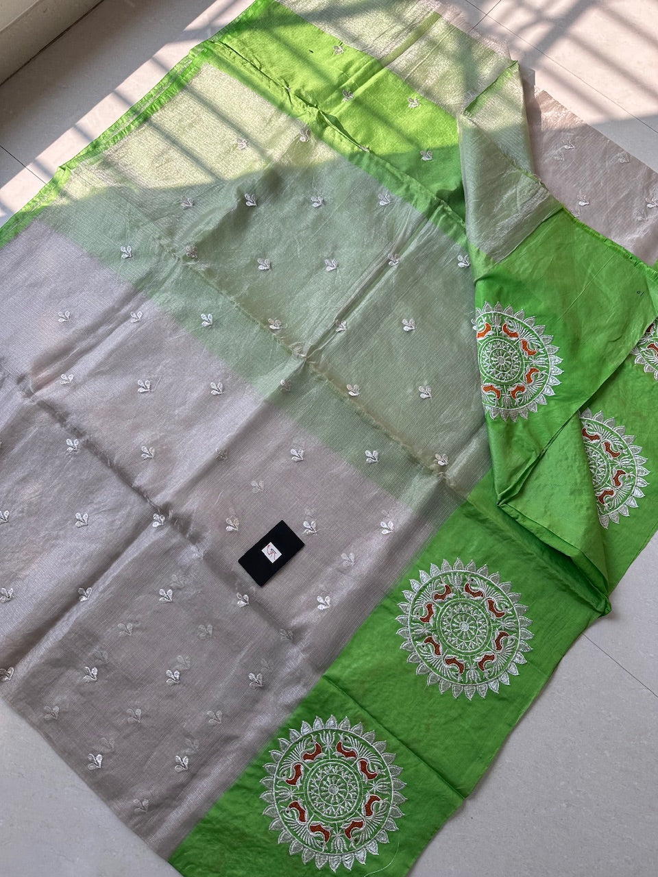 Pure Embroidered Kota Cotton Tissue Doria Saree