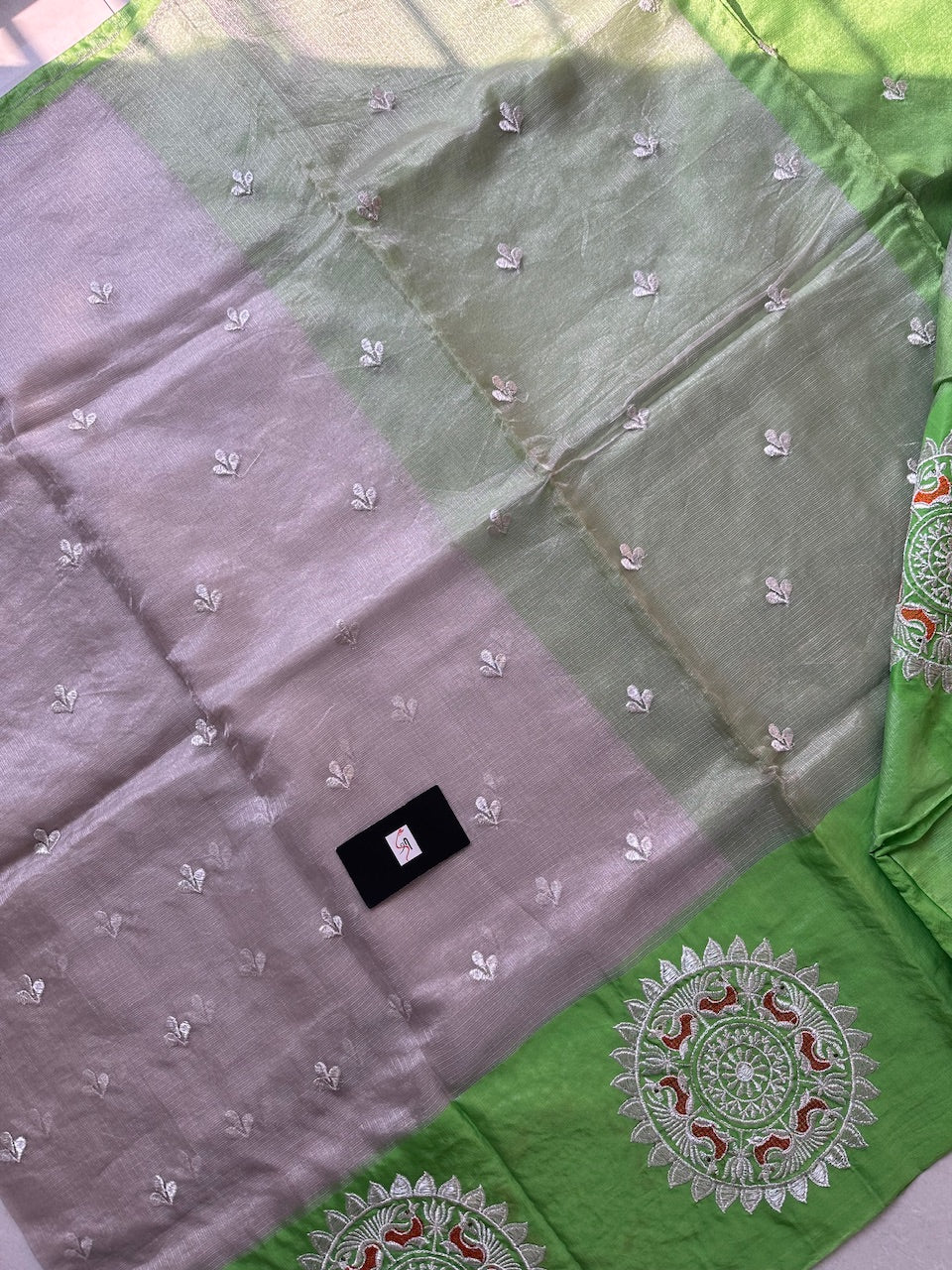 Pure Embroidered Kota Cotton Tissue Doria Saree