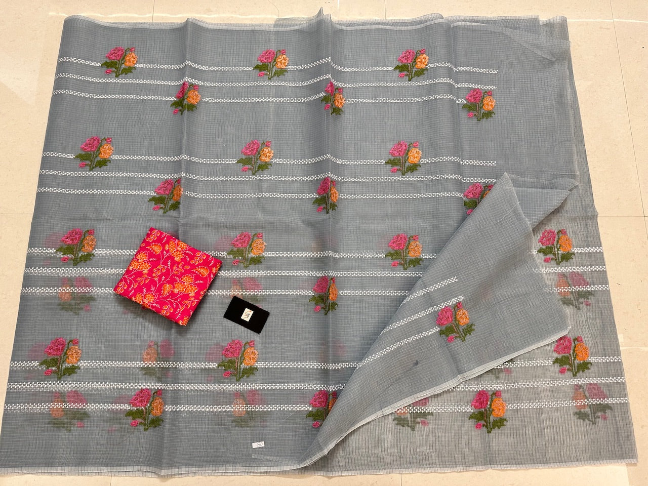 Embroidered Kota Cotton Doria Saree