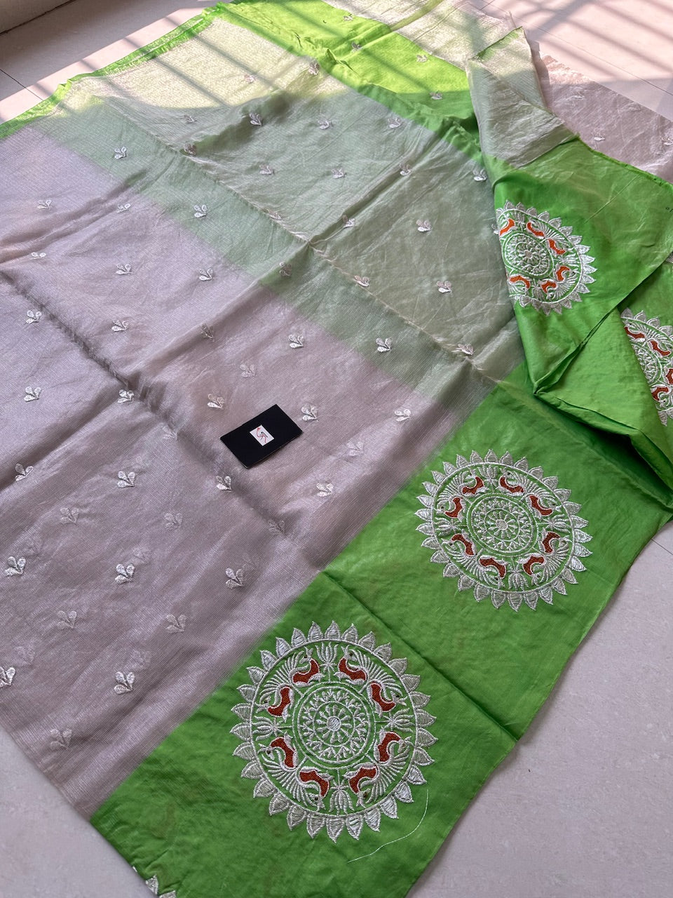 Pure Embroidered Kota Cotton Tissue Doria Saree