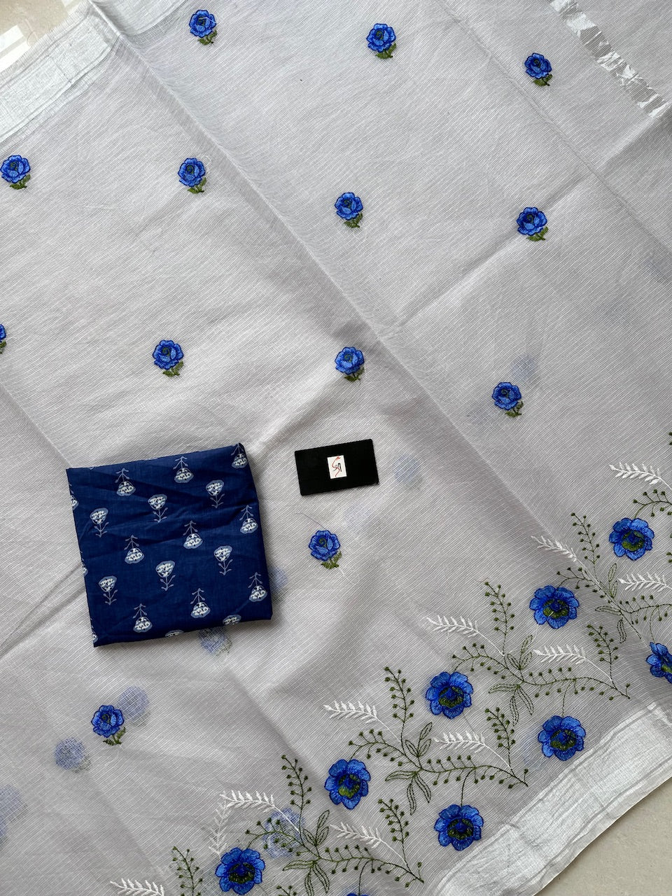 Embroidered Kota Cotton Doria Saree