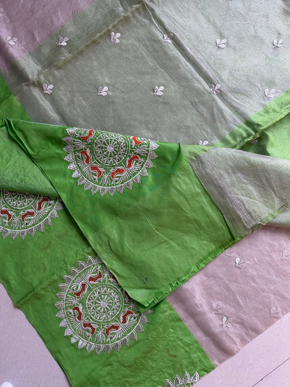 Pure Embroidered Kota Cotton Tissue Doria Saree