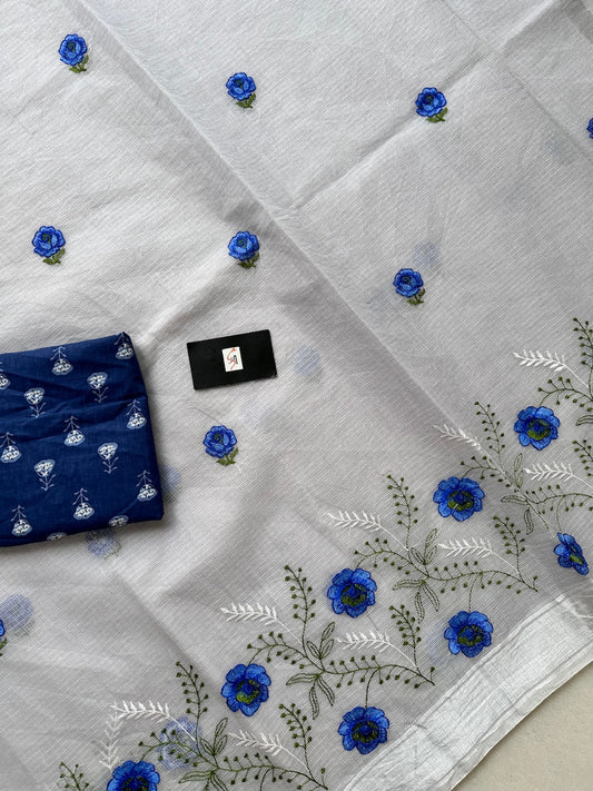 Embroidered Kota Cotton Doria Saree